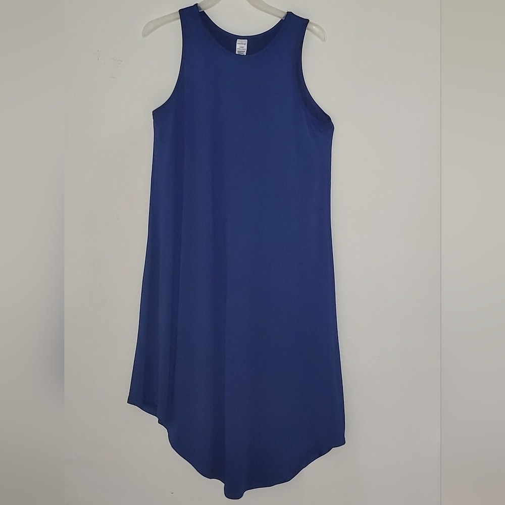 Royal blue, sleeveless t-shirt dress, asymmetrical skirt